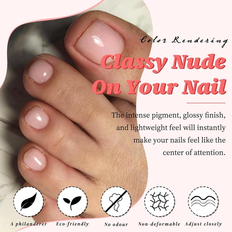 LuckForever 168pc Press on Toenails Women Fake Toe Nails with Glue Tabs, Nude Fake Toenails Press on Nail Toe Acrylic Nail Tips Short Square False Toenail Feet Artificial Toe Nails Press on - Image 4